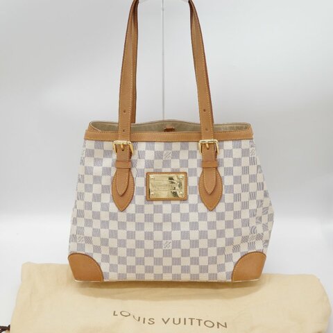 Louis Vuitton路易威登Hampstead MM Damier Azur 白棋盤格 帆布 托特包