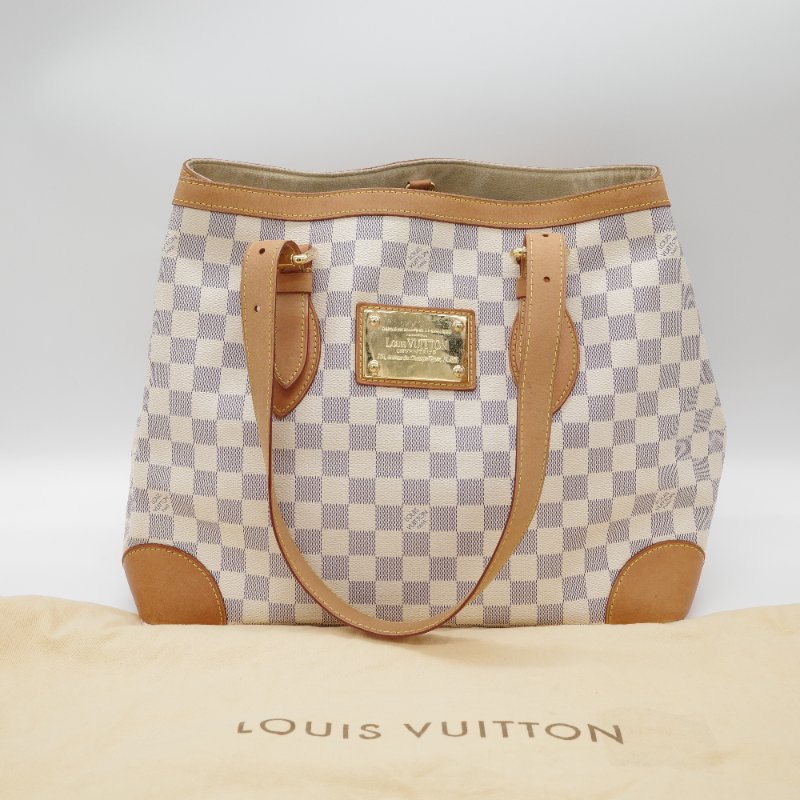 Louis Vuitton路易威登Hampstead MM Damier Azur 白棋盤格 帆布 托特包-1