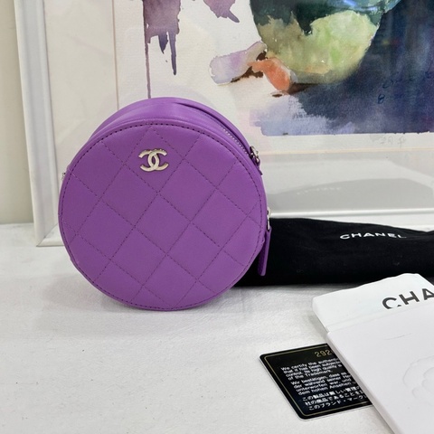 Chanel 香奈兒 20C 紫色銀扣羊皮圓餅包 29開 99新有購證