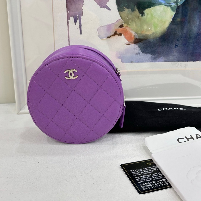 Chanel 香奈兒 20C 紫色銀扣羊皮圓餅包 29開 99新有購證-0