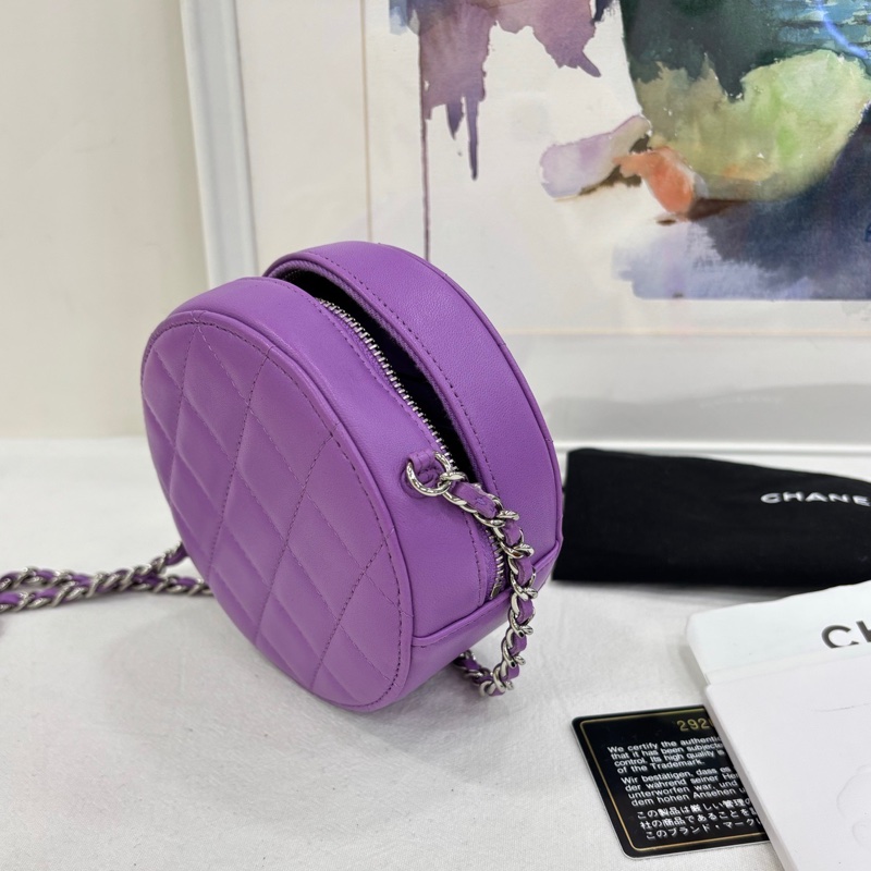 Chanel 香奈兒 20C 紫色銀扣羊皮圓餅包 29開 99新有購證-4