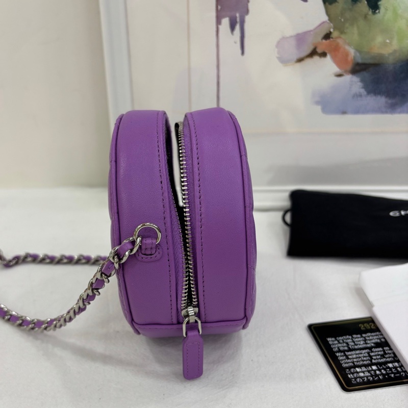 Chanel 香奈兒 20C 紫色銀扣羊皮圓餅包 29開 99新有購證-5