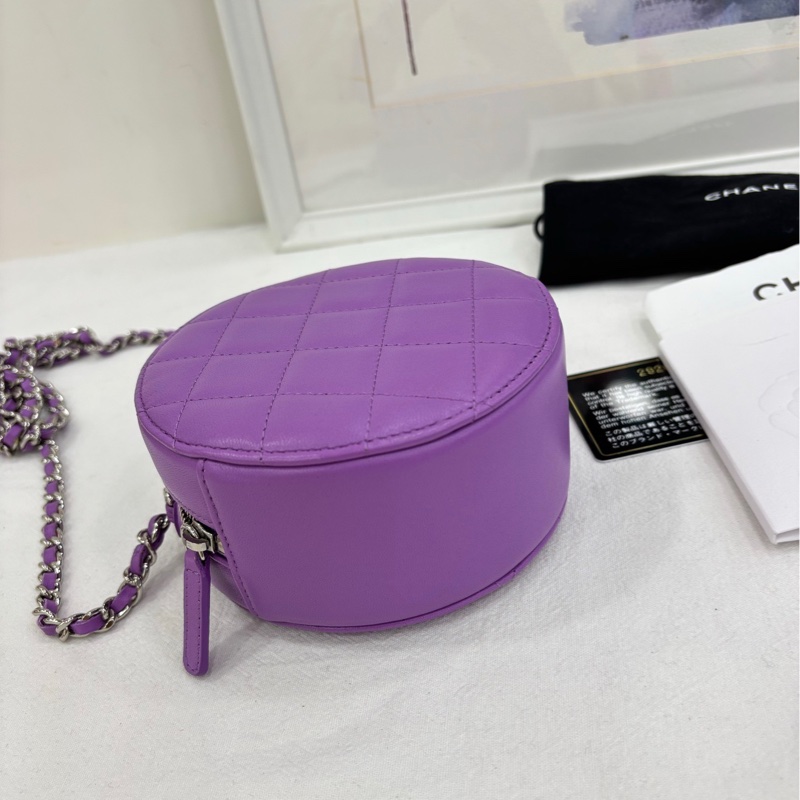 Chanel 香奈兒 20C 紫色銀扣羊皮圓餅包 29開 99新有購證-6