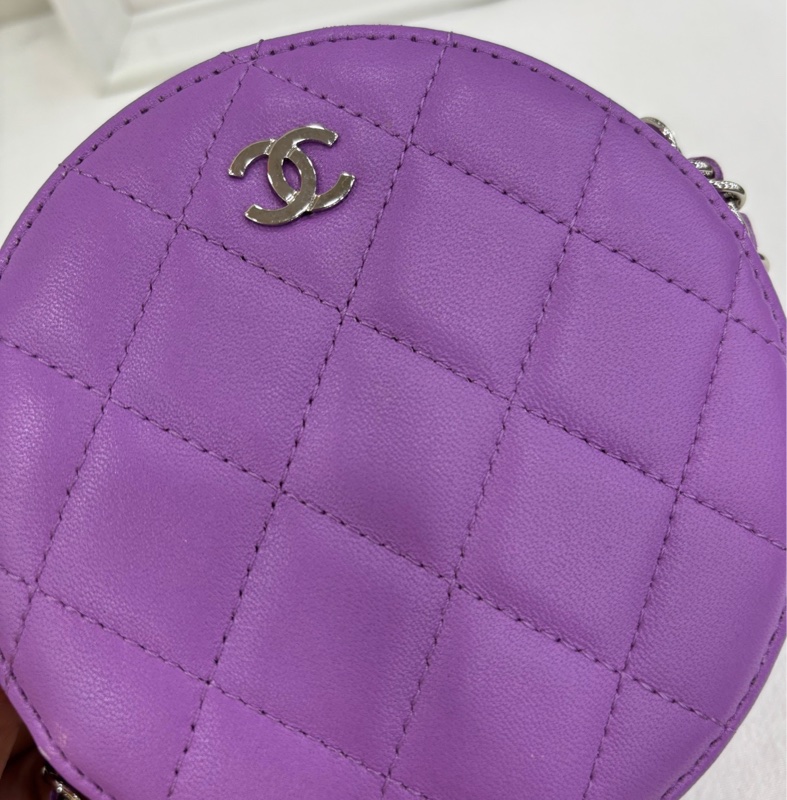 Chanel 香奈兒 20C 紫色銀扣羊皮圓餅包 29開 99新有購證-8
