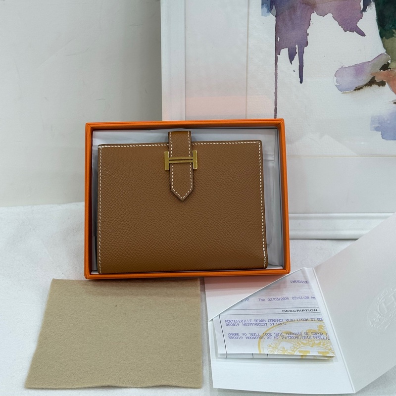 愛馬仕Bearn短版皮夾金棕金扣 B刻 全套有購證-0