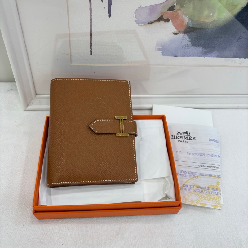 愛馬仕Bearn短版皮夾金棕金扣 B刻 全套有購證-1