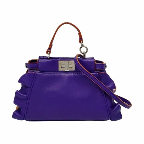 FENDI 迷你紫色羊皮單肩包斜挎包 銀色五金 可拆卸肩帶 9.8新