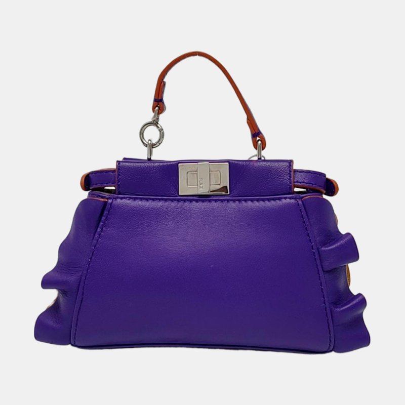 FENDI 迷你紫色羊皮單肩包斜挎包 銀色五金 可拆卸肩帶 9.8新-4