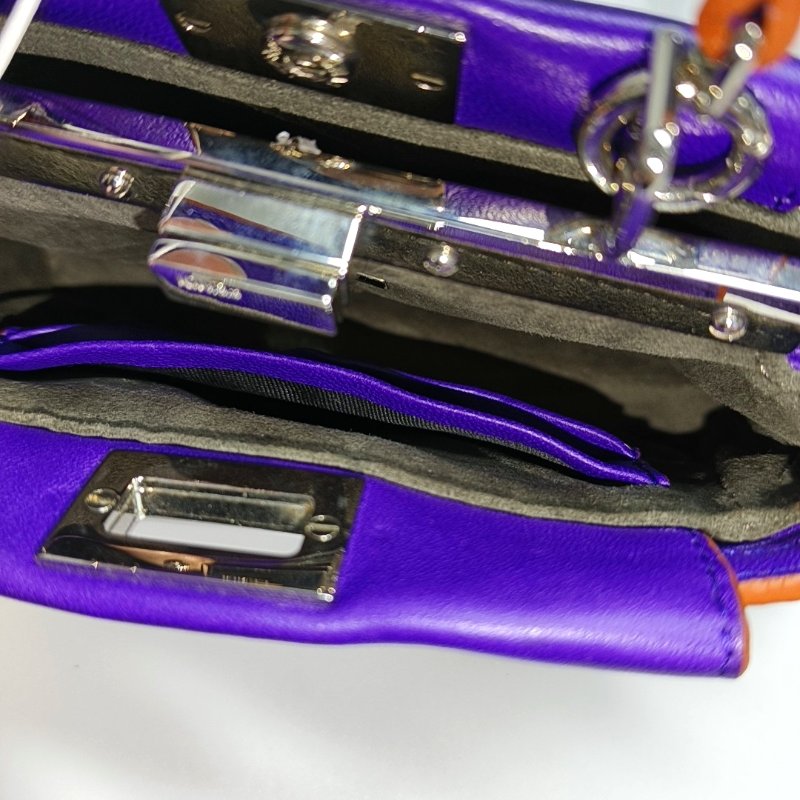 FENDI 迷你紫色羊皮單肩包斜挎包 銀色五金 可拆卸肩帶 9.8新-6