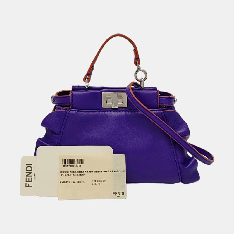 FENDI 迷你紫色羊皮單肩包斜挎包 銀色五金 可拆卸肩帶 9.8新-7