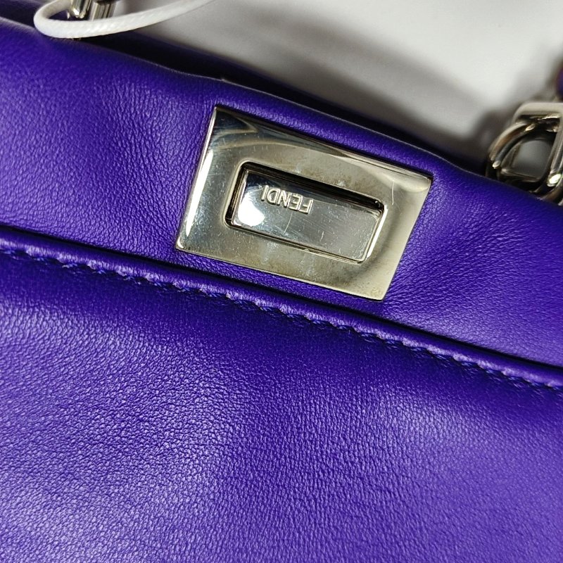 FENDI 迷你紫色羊皮單肩包斜挎包 銀色五金 可拆卸肩帶 9.8新-8