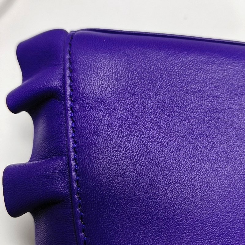 FENDI 迷你紫色羊皮單肩包斜挎包 銀色五金 可拆卸肩帶 9.8新-10