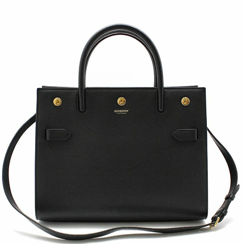 【包稅】BURBERRY 黑色皮革 Title 小號手提肩背包