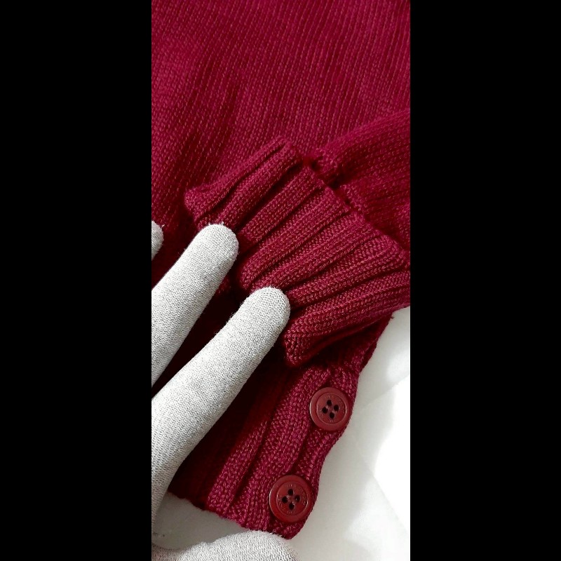 絕版BURBERRY 博柏利 BLUE LABEL 藍標 戰馬 女酒紅色純羊毛高領長袖針織上衣38號-5