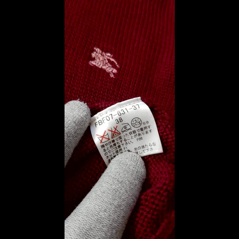 絕版BURBERRY 博柏利 BLUE LABEL 藍標 戰馬 女酒紅色純羊毛高領長袖針織上衣38號-7