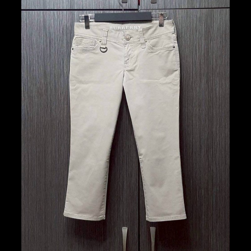 BURBERRY 博柏利 LONDON 女卡其色鐵牌LOGO彈性修身七分休閒褲36號-0