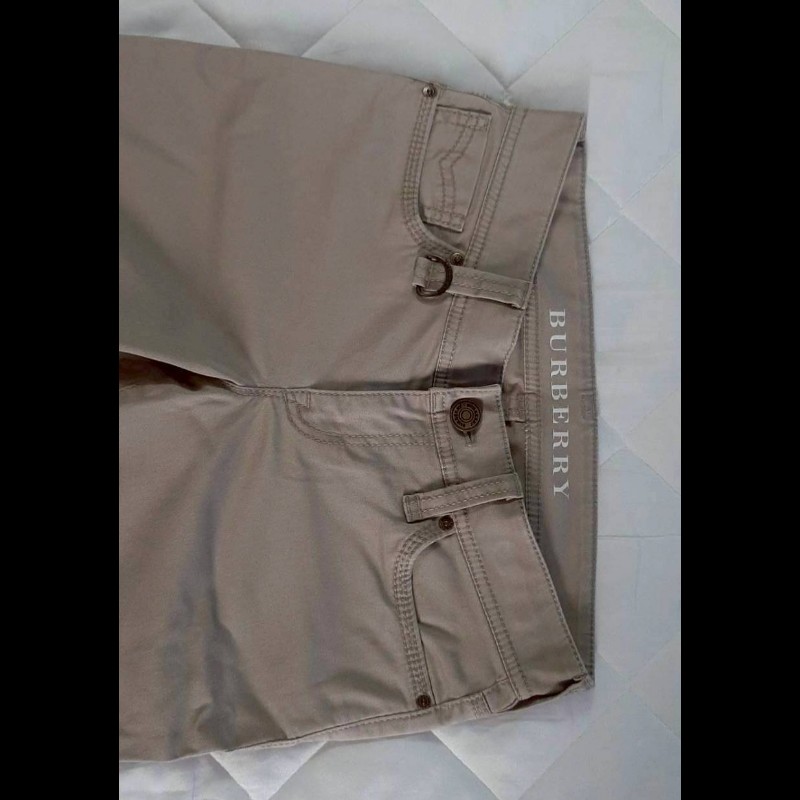BURBERRY 博柏利 LONDON 女卡其色鐵牌LOGO彈性修身七分休閒褲36號-2