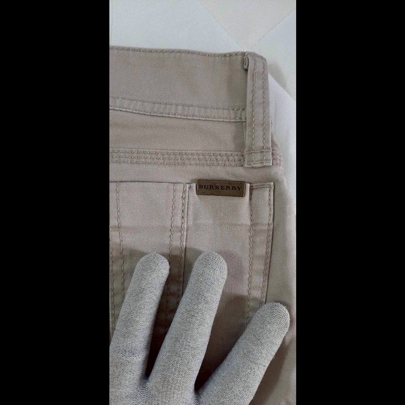 BURBERRY 博柏利 LONDON 女卡其色鐵牌LOGO彈性修身七分休閒褲36號-5