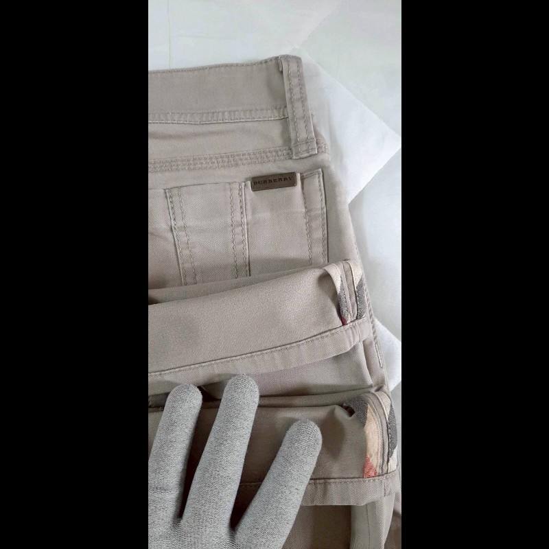 BURBERRY 博柏利 LONDON 女卡其色鐵牌LOGO彈性修身七分休閒褲36號-6