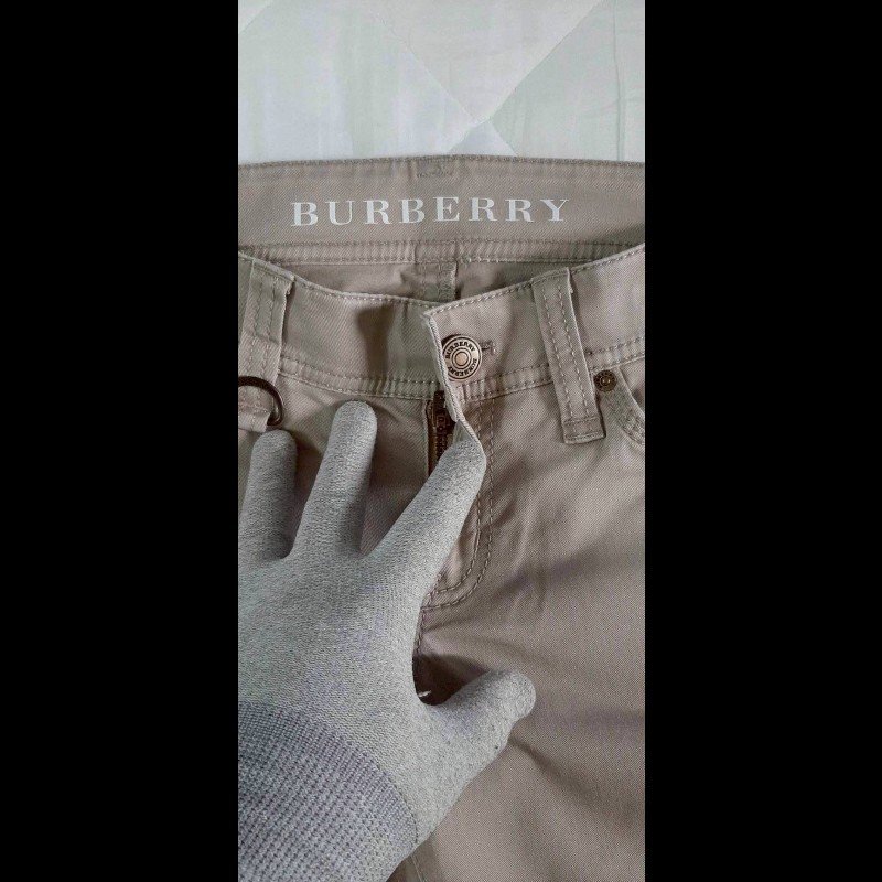 BURBERRY 博柏利 LONDON 女卡其色鐵牌LOGO彈性修身七分休閒褲36號-7
