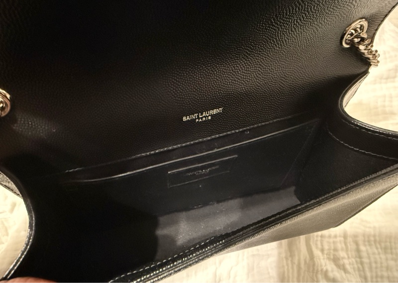 YSL YSL 銀字YSL魚子醬皮革銀鍊釦式斜背包(黑)S-2