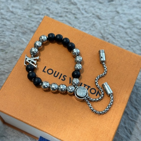 LOUIS VUITTON lv 手環 手鍊 串珠 可調整 珠鏈 珠珠 黑銀Monogram Beads