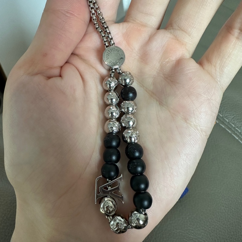 LOUIS VUITTON lv 手環 手鍊 串珠 可調整 珠鏈 珠珠 黑銀Monogram Beads-4