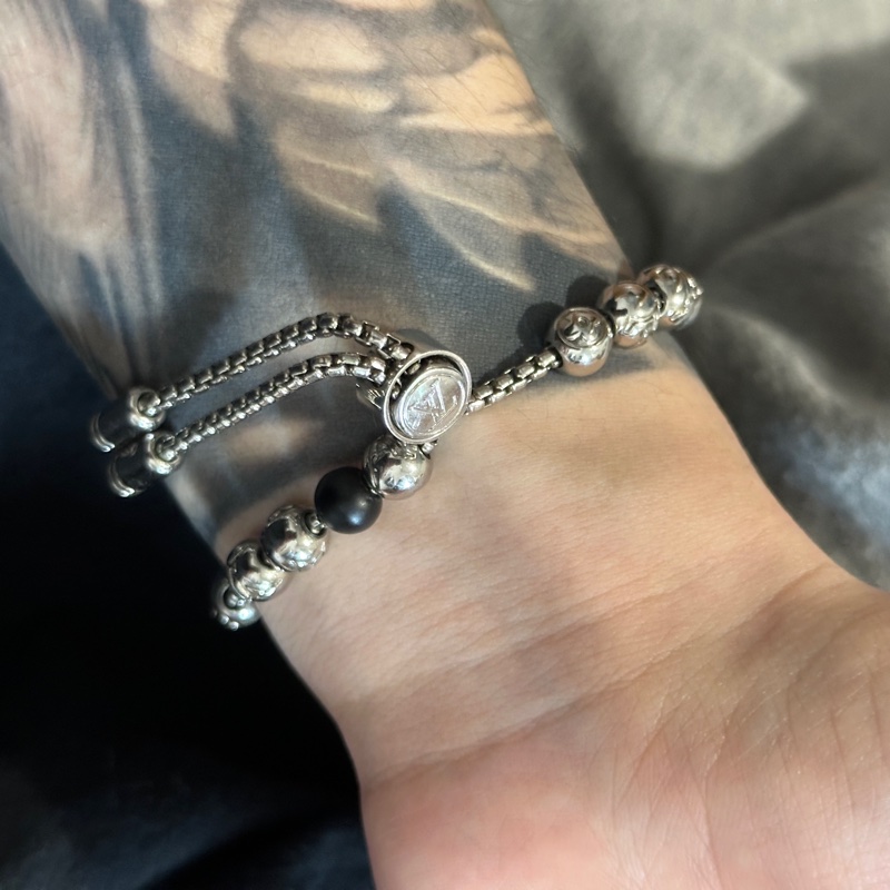 LOUIS VUITTON lv 手環 手鍊 串珠 可調整 珠鏈 珠珠 黑銀Monogram Beads-7