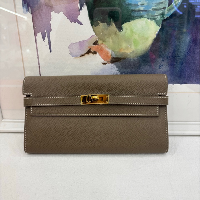 Hermes/愛馬仕 Kelly皮夾 最熱門的大象灰金扣 尺寸11.5*20.5cm U刻 配個肩帶 秒變Kelly to go ep皮-1