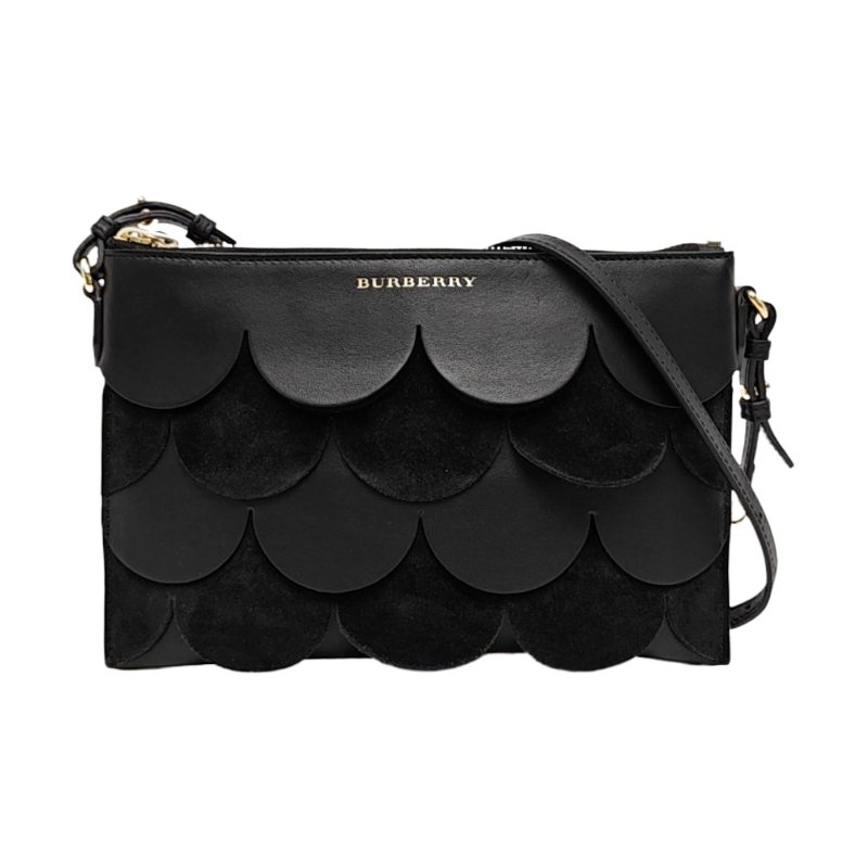 BURBERRY黑色牛皮單肩包斜挎包金色五金可拆卸肩帶-0