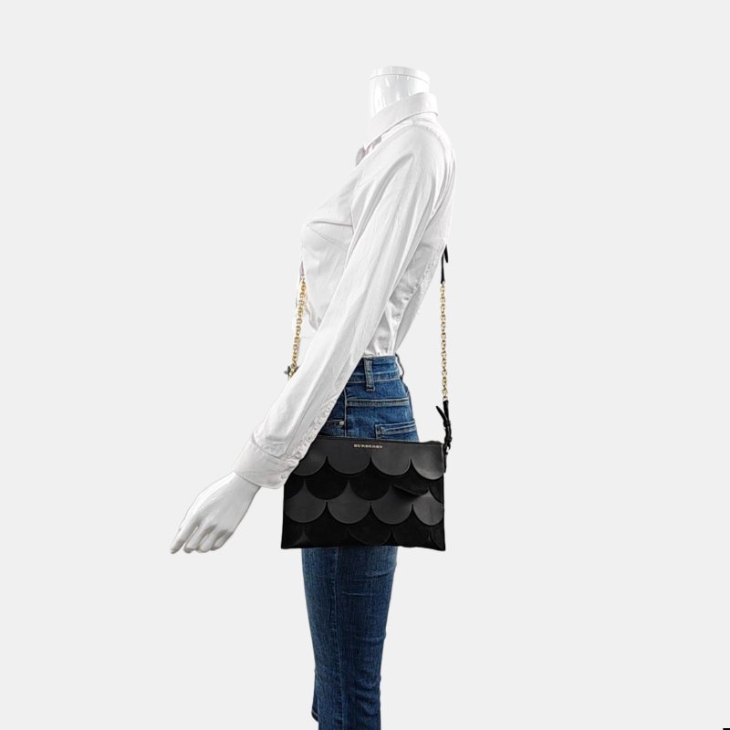 BURBERRY黑色牛皮單肩包斜挎包金色五金可拆卸肩帶-1