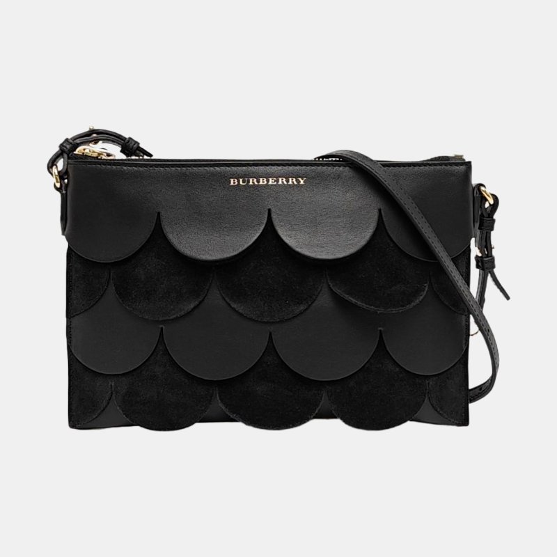 BURBERRY黑色牛皮單肩包斜挎包金色五金可拆卸肩帶-7