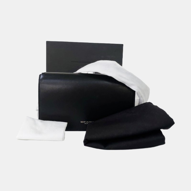 YSL黑色牛皮單肩包斜挎包金色五金可拆卸肩帶 9.8新-7