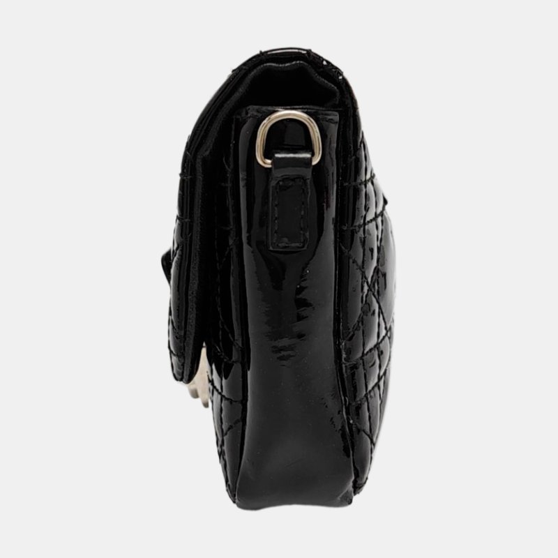 DIOR Miss Dior黑色漆皮藤格紋絎縫斜挎包銀色五金可拆卸肩帶-2