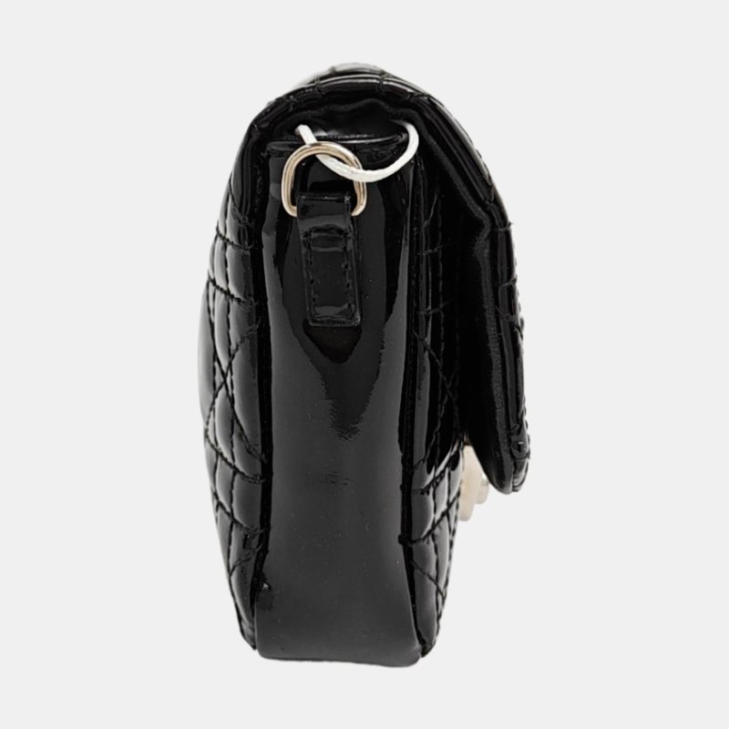 DIOR Miss Dior黑色漆皮藤格紋絎縫斜挎包銀色五金可拆卸肩帶-3