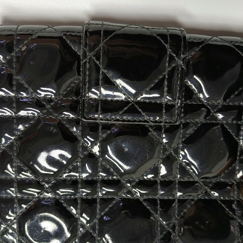 DIOR Miss Dior黑色漆皮藤格紋絎縫斜挎包銀色五金可拆卸肩帶-13