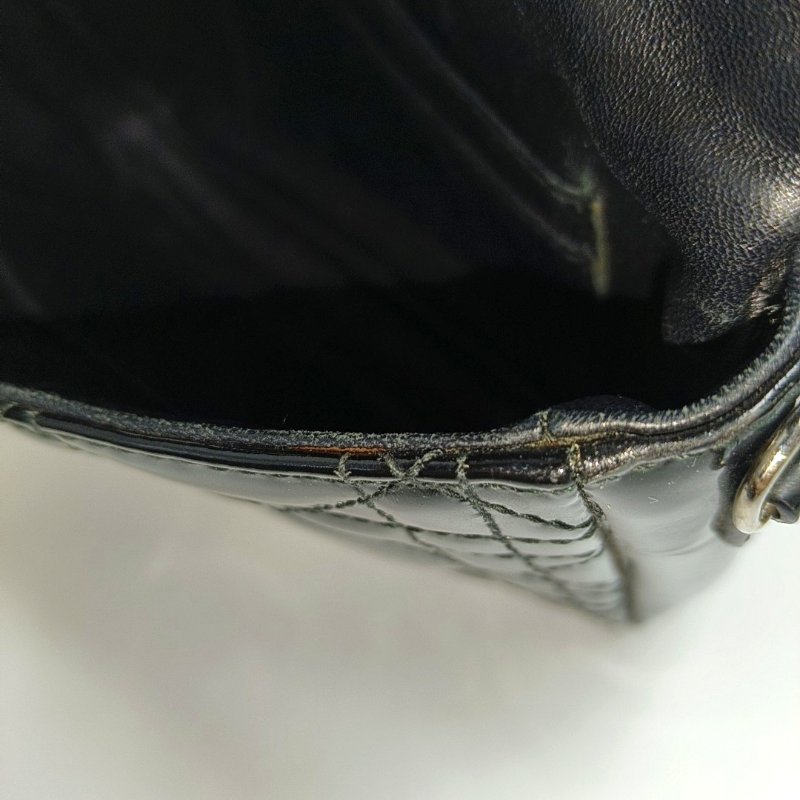 DIOR Miss Dior黑色漆皮藤格紋絎縫斜挎包銀色五金可拆卸肩帶-17