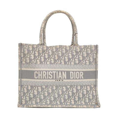 DIOR Book Tote中號灰色帆布老花刺繡手提包