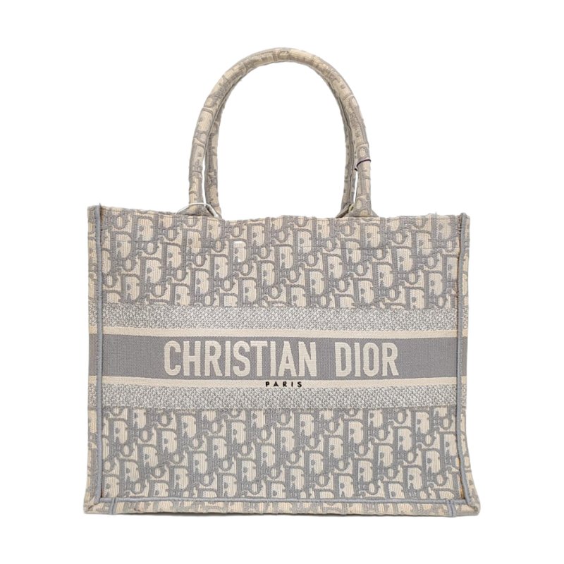 DIOR Book Tote中號灰色帆布老花刺繡手提包-0