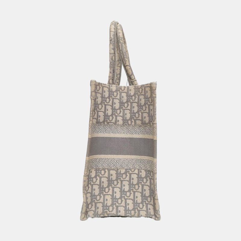 DIOR Book Tote中號灰色帆布老花刺繡手提包-3