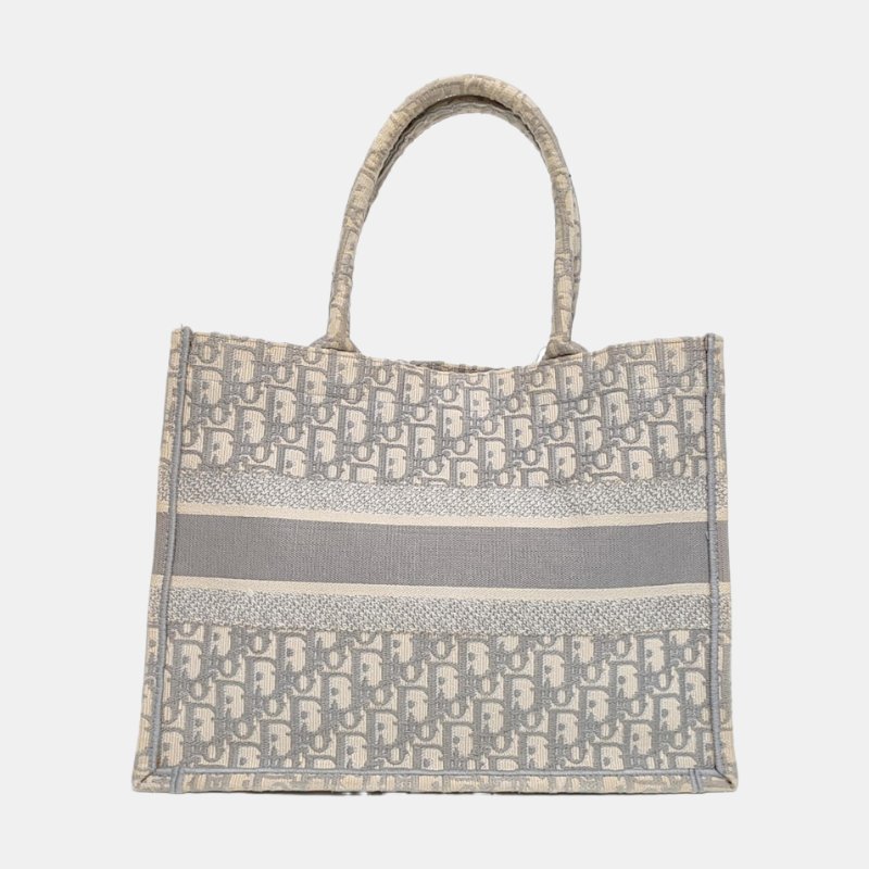DIOR Book Tote中號灰色帆布老花刺繡手提包-4