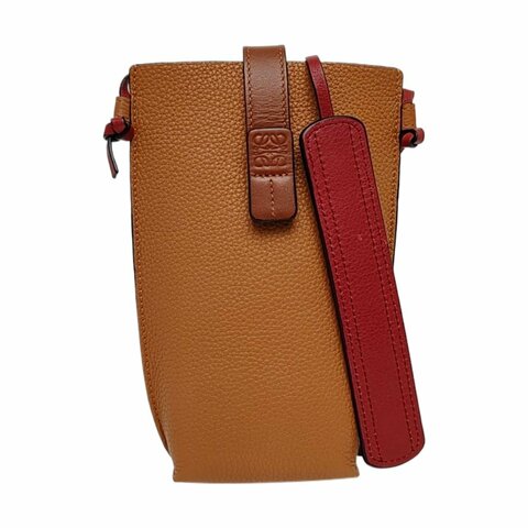 LOEWE棕色牛皮單肩包斜挎包可拆卸肩帶配件齊全