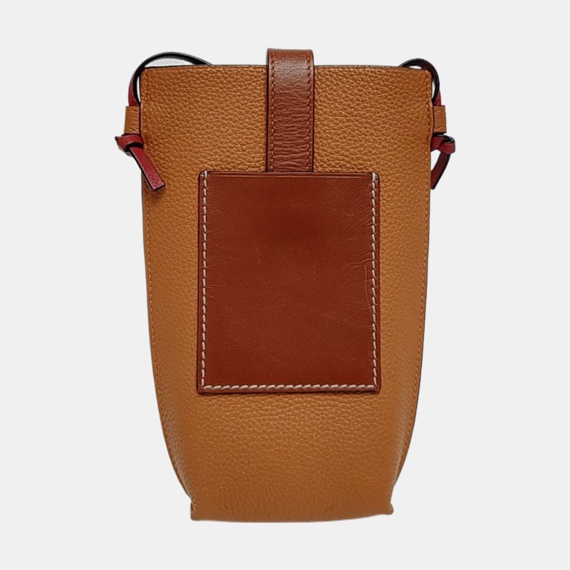 LOEWE棕色牛皮單肩包斜挎包可拆卸肩帶配件齊全-4