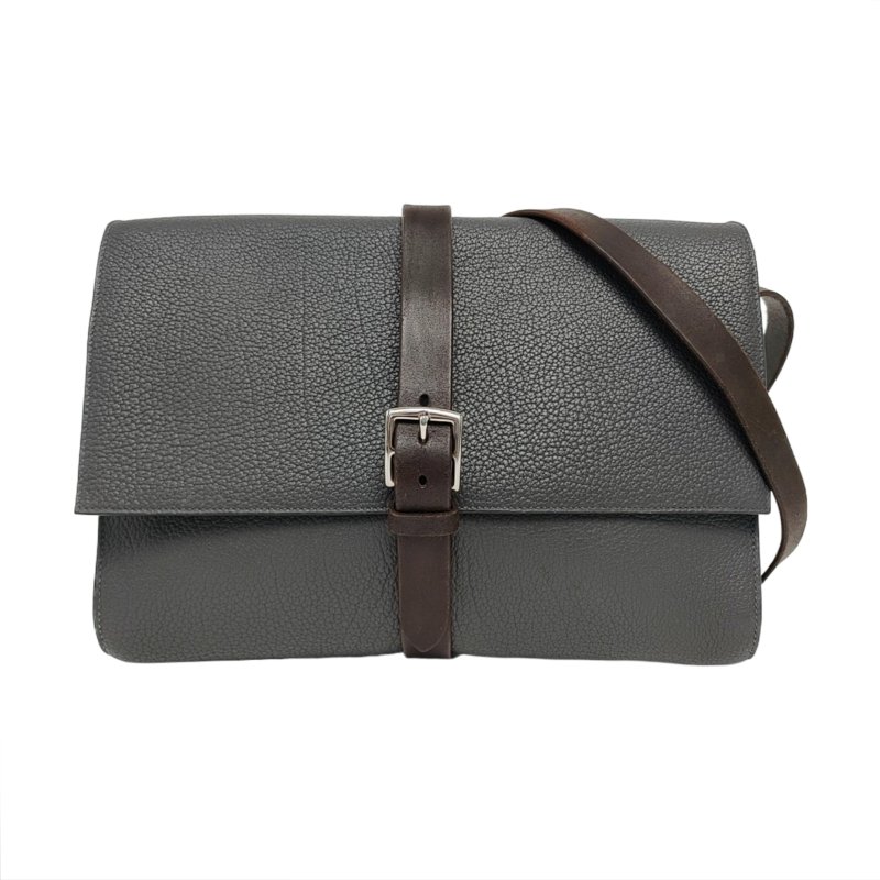 HERMES Etriviere Meeting石墨灰Fjord牛皮單肩包斜挎包銀色五金R刻中古款-0