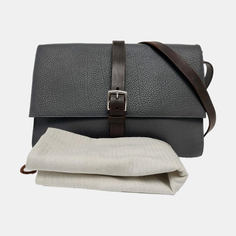 HERMES Etriviere Meeting石墨灰Fjord牛皮單肩包斜挎包銀色五金R刻中古款-7