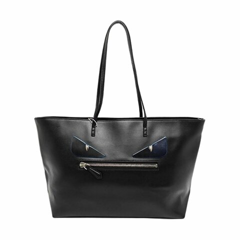 FENDI Monster中號黑色牛皮拼貼手提包