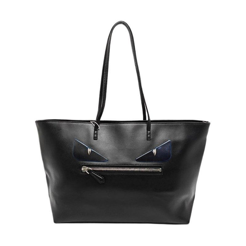 FENDI Monster中號黑色牛皮拼貼手提包-0