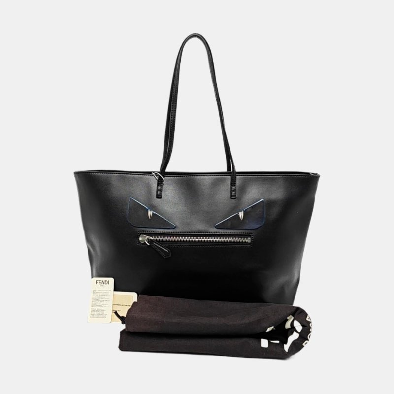 FENDI Monster中號黑色牛皮拼貼手提包-7