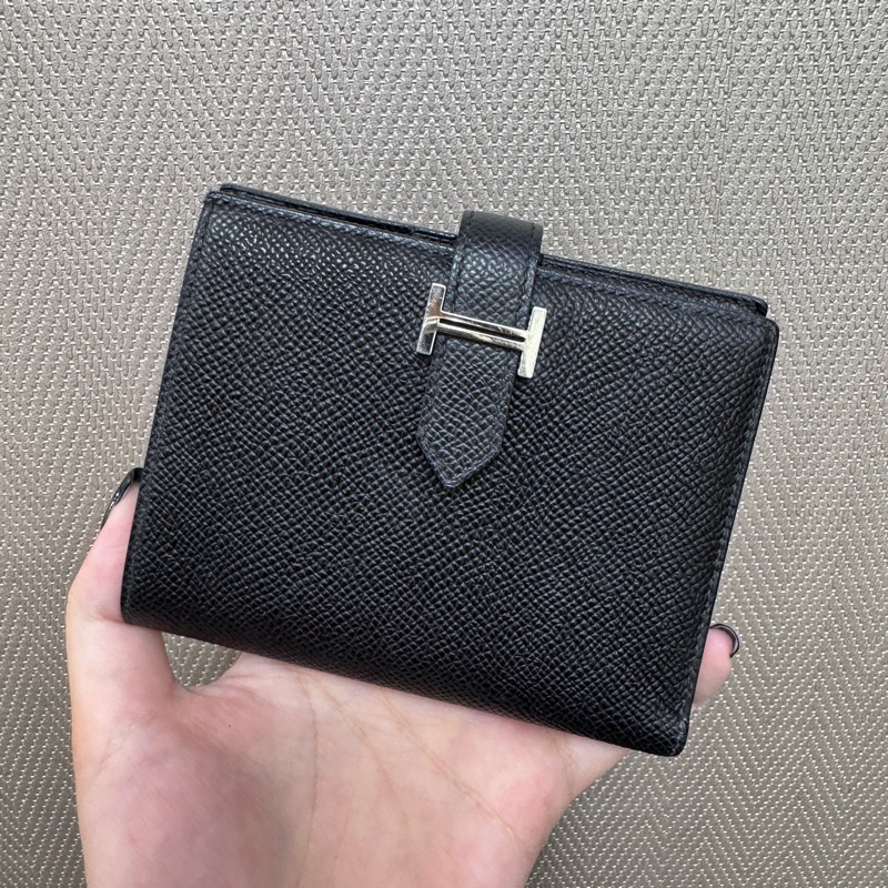 Hermes Bearn 黑銀短夾-0