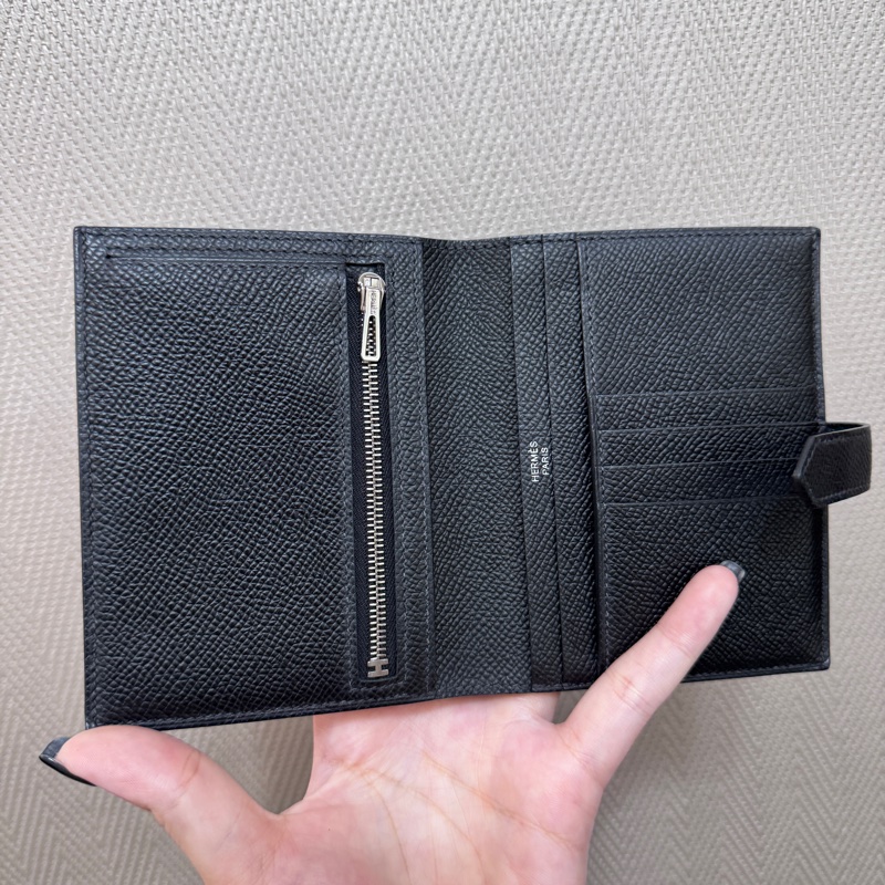 Hermes Bearn 黑銀短夾-6